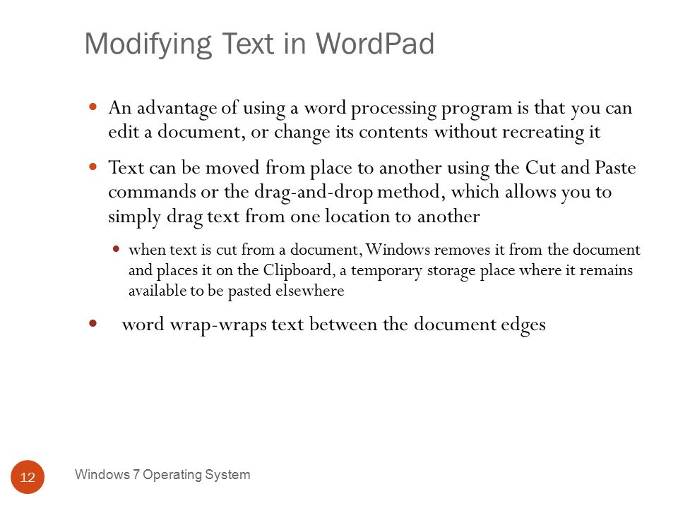 usingwindows programs including wordpad and paint windows 7