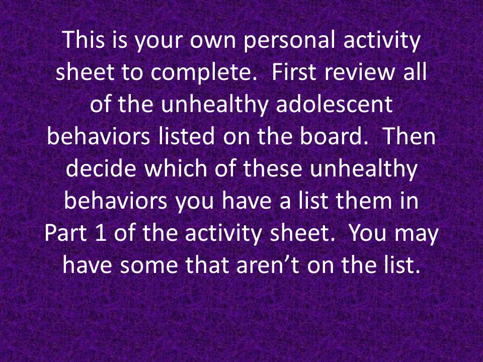 This is your own personal activity sheet to complete.