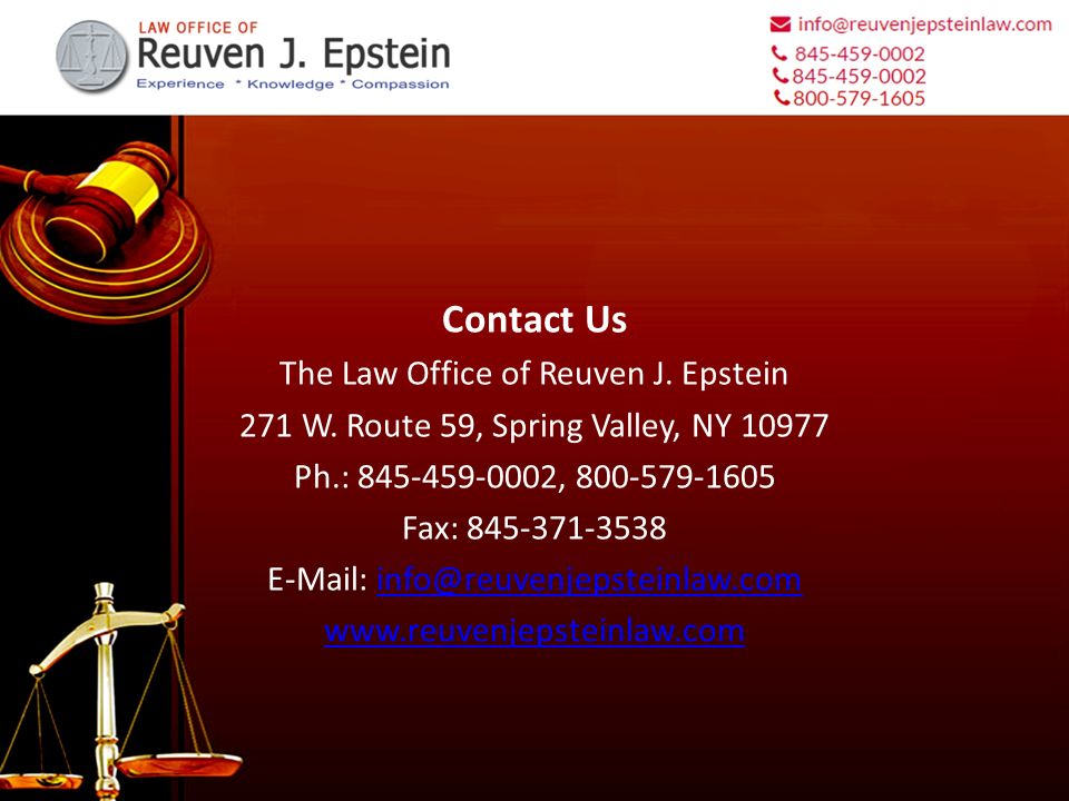 Contact Us The Law Office of Reuven J. Epstein 271 W.