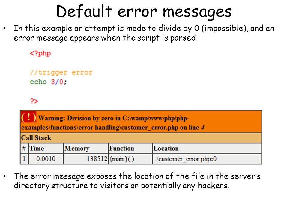 Php error message
