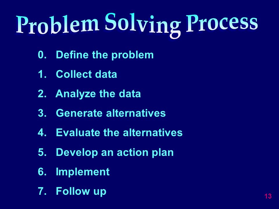 13 0. Define the problem 1. Collect data 2. Analyze the data 3.