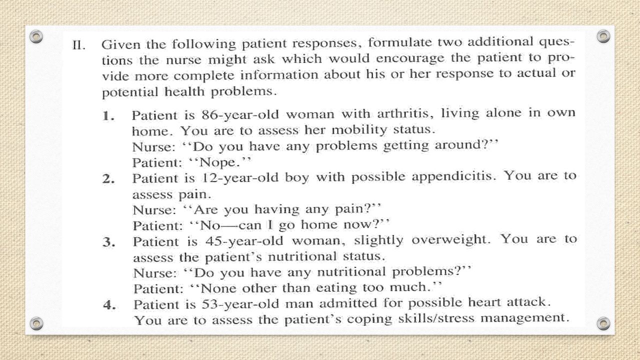 health assessment praxis learning outcome 2 apply the nursing