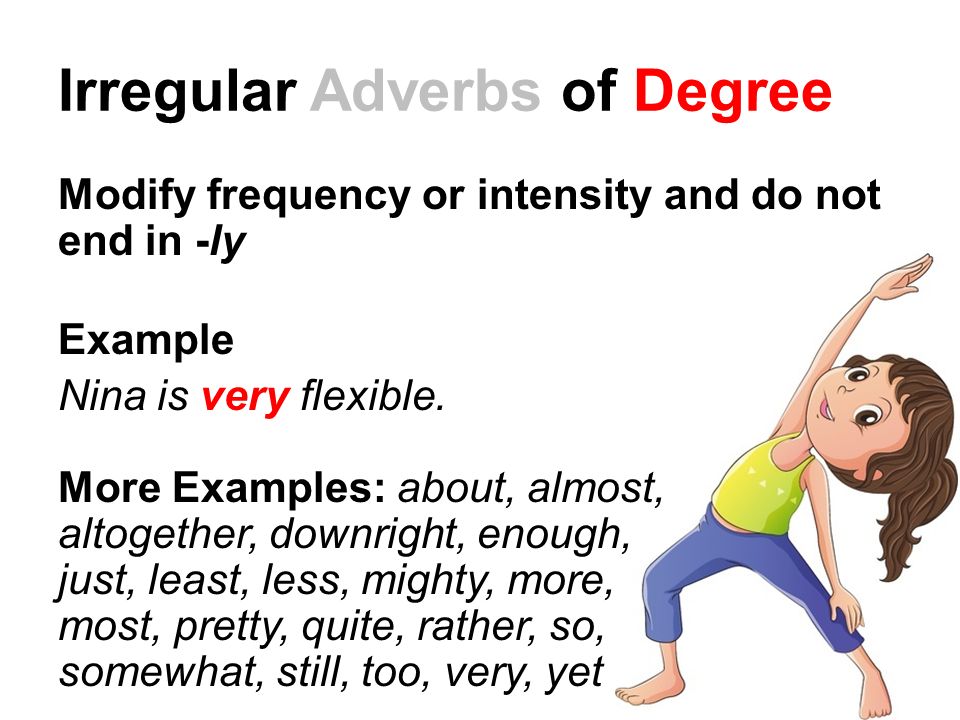 Irregular Adverbs Adverbs Describe Or Modify Verbs Adjectives And Other Adverbs And They Usually End In Ly Example The Ball Goes Exactly Where Diego Ppt Download
