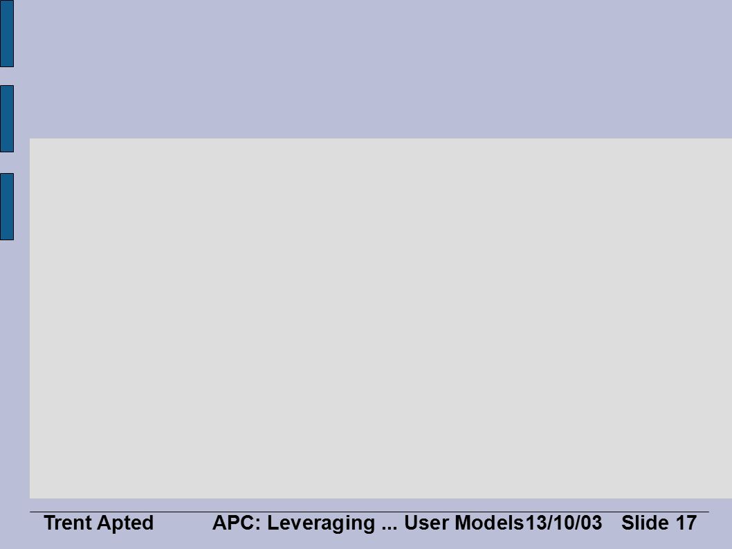 Trent AptedAPC: Leveraging... User Models13/10/03 Slide 1 Leveraging ...