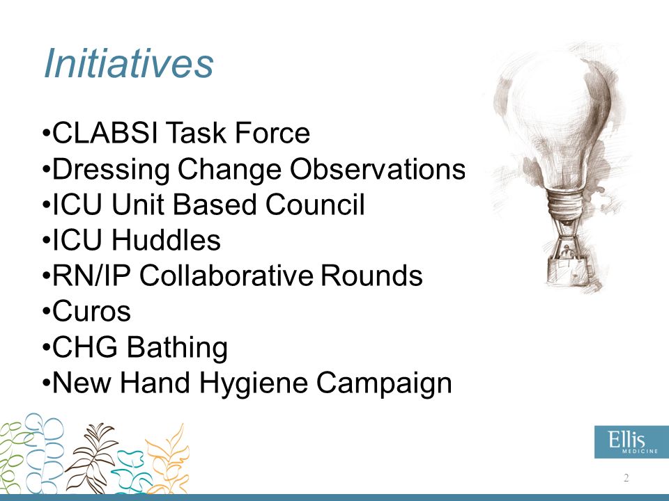 ELLIS MEDICINE CLABSI REDUCTION IN THE ICU Eve Bankert, MT ...