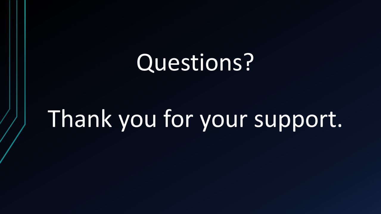Questions Thank you for your support.