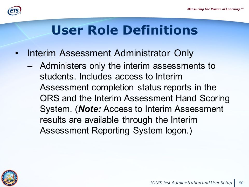 Measuring the Power of Learning.™ California Assessment of Student  Performance and Progress (CAASPP) TOMS Test Administration TOMS Test  Administration. - ppt download