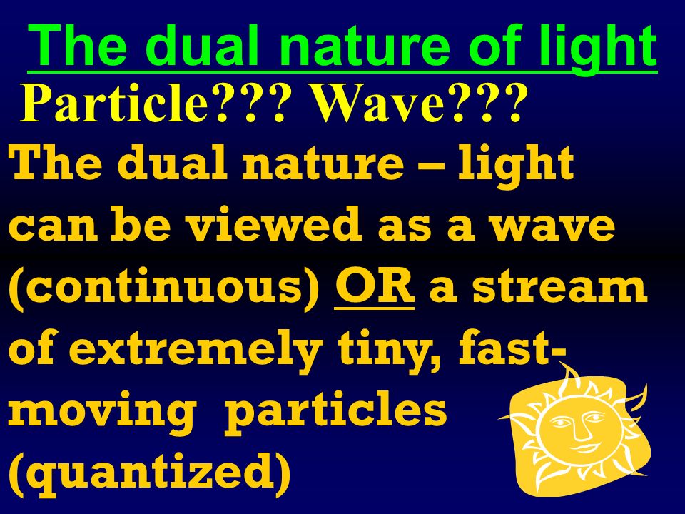 The dual nature of light Particle . Wave .