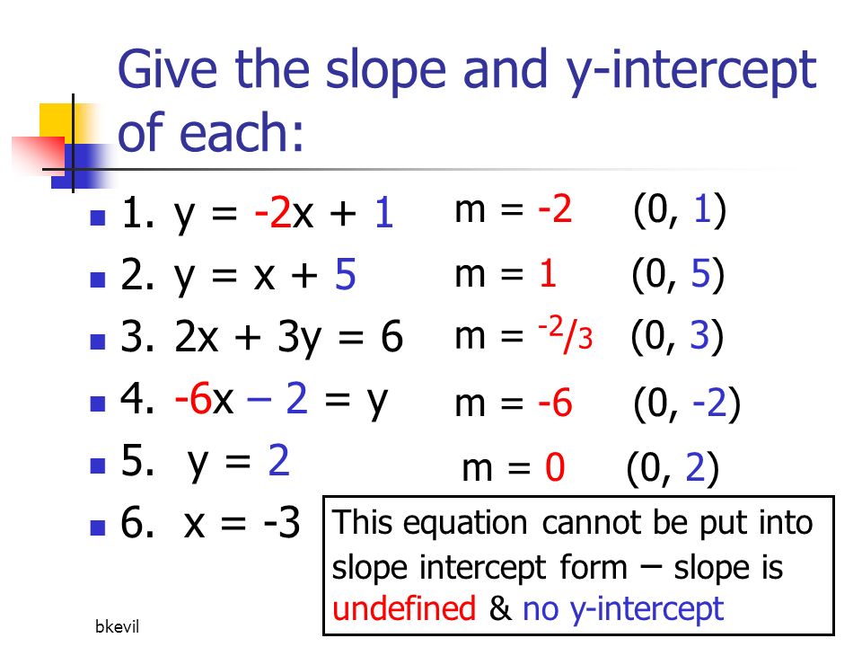 slope intercept form x=5
 Bkevil Slope-Intercept Form of a Linear Equation y = mx + b ...