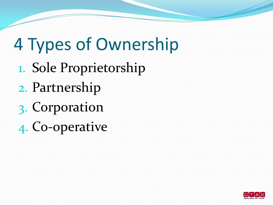 Types of Business Ownership. Who is your boss? Who is your boss's boss? Can  you become part owner? Forms of business ownership and type of business  help. - ppt download