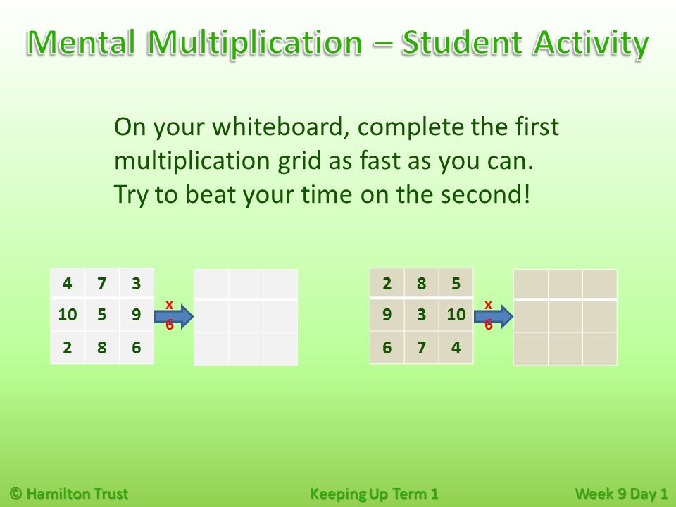 On your whiteboard, complete the first multiplication grid as fast as you can.