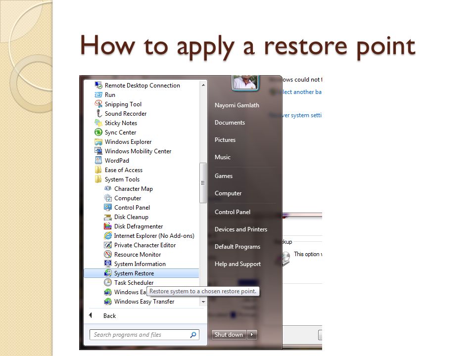 How to apply a restore point
