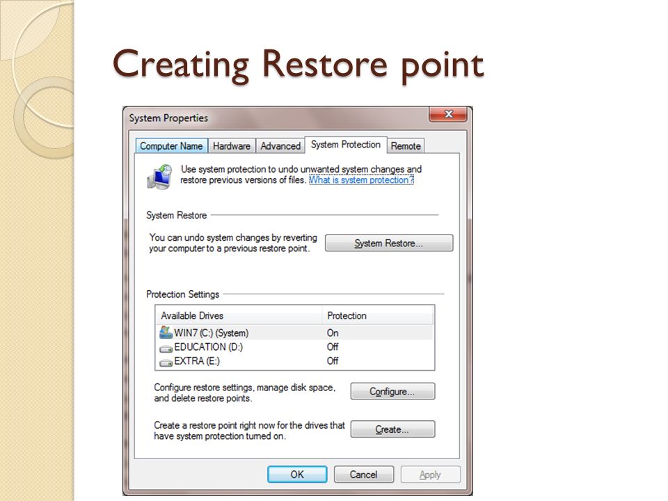Creating Restore point