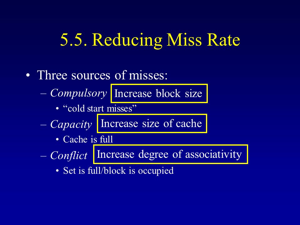 Improving Cache Performance Four categories of optimisation: –Reduce ...