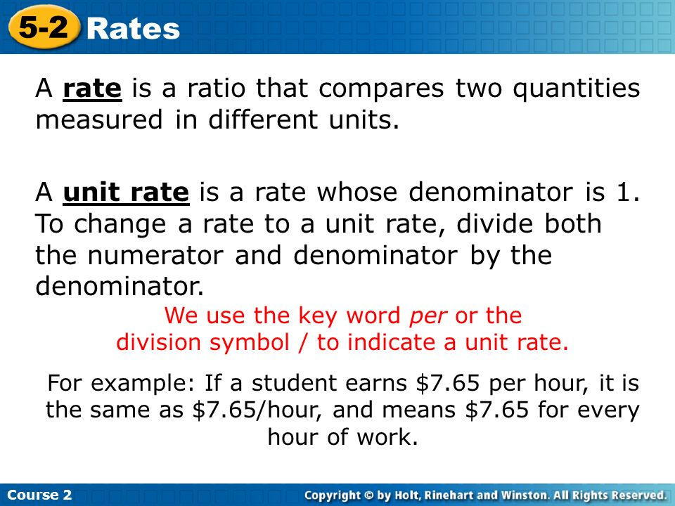 5-2 Rates Course 2 Warm Up Warm Up Problem of the Day Problem of the ...