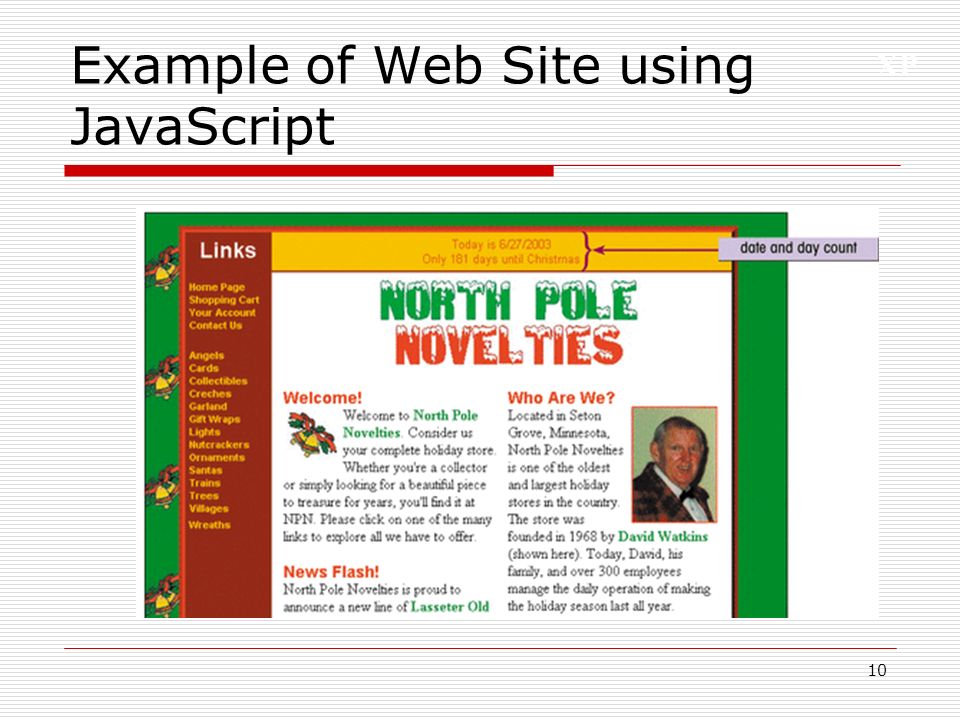 XP 10 Example of Web Site using JavaScript