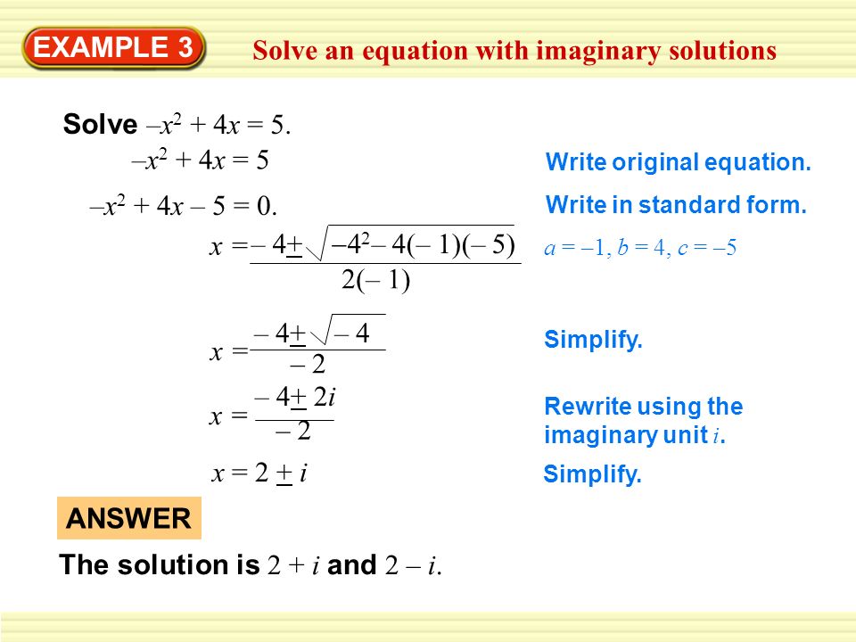 Example 1 Solve An Equation With Two Real Solutions Solve X 2 3x 2 X 2 3x 2 Write Original Equation X 2 3x 2 0 Write In Standard Form Ppt Download