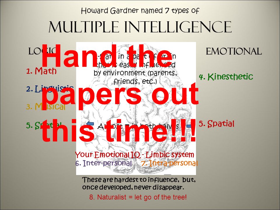 Multiple intelligence Logic Emotional 1. Math 2. Linguistic 3.