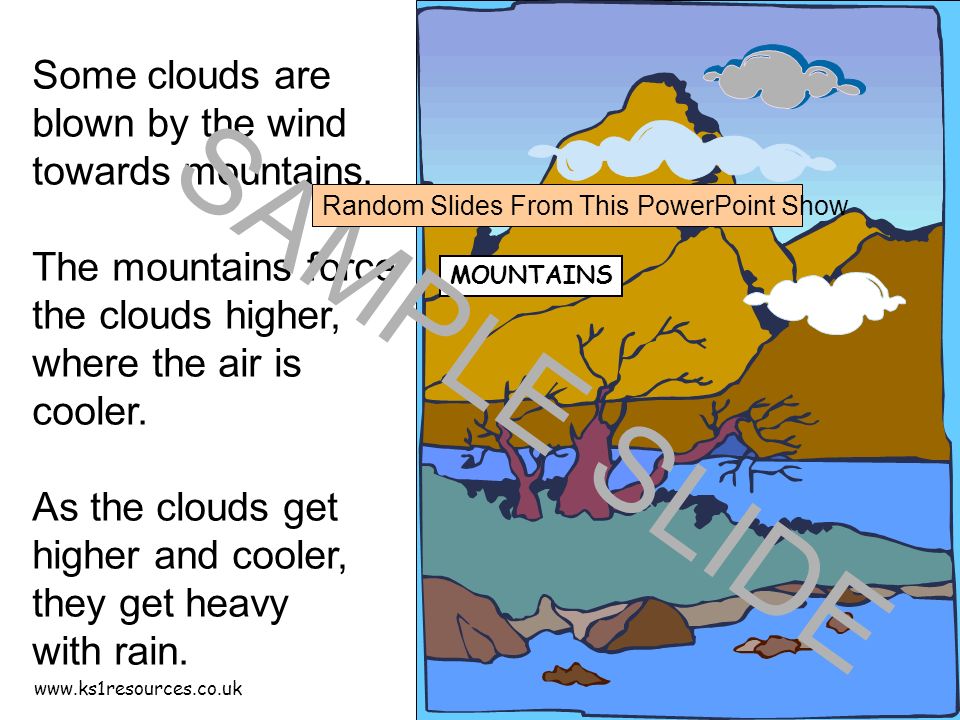 Some clouds are blown by the wind towards mountains.