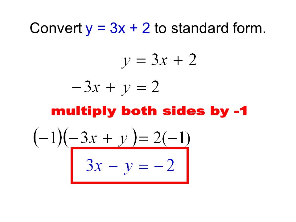 Convert y = 3x + 2 to standard form.