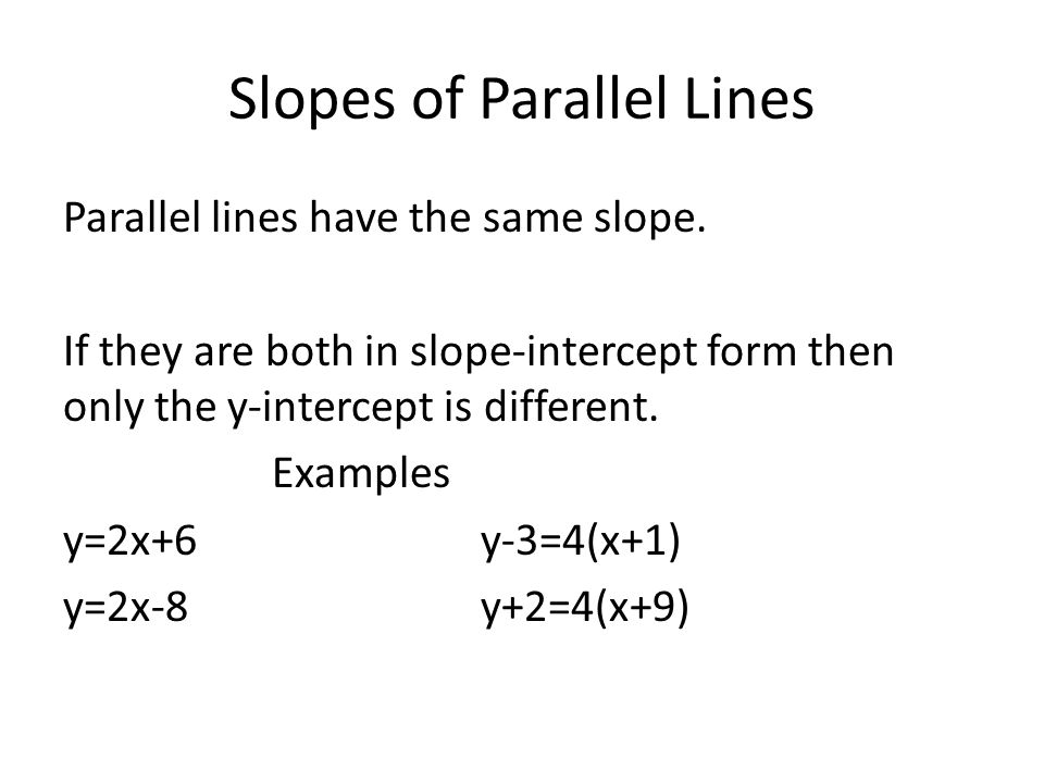 Slopes of Parallel Lines Parallel lines have the same slope.