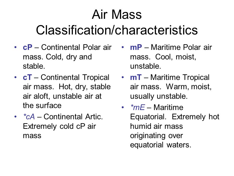 Air Mass Classification Chart