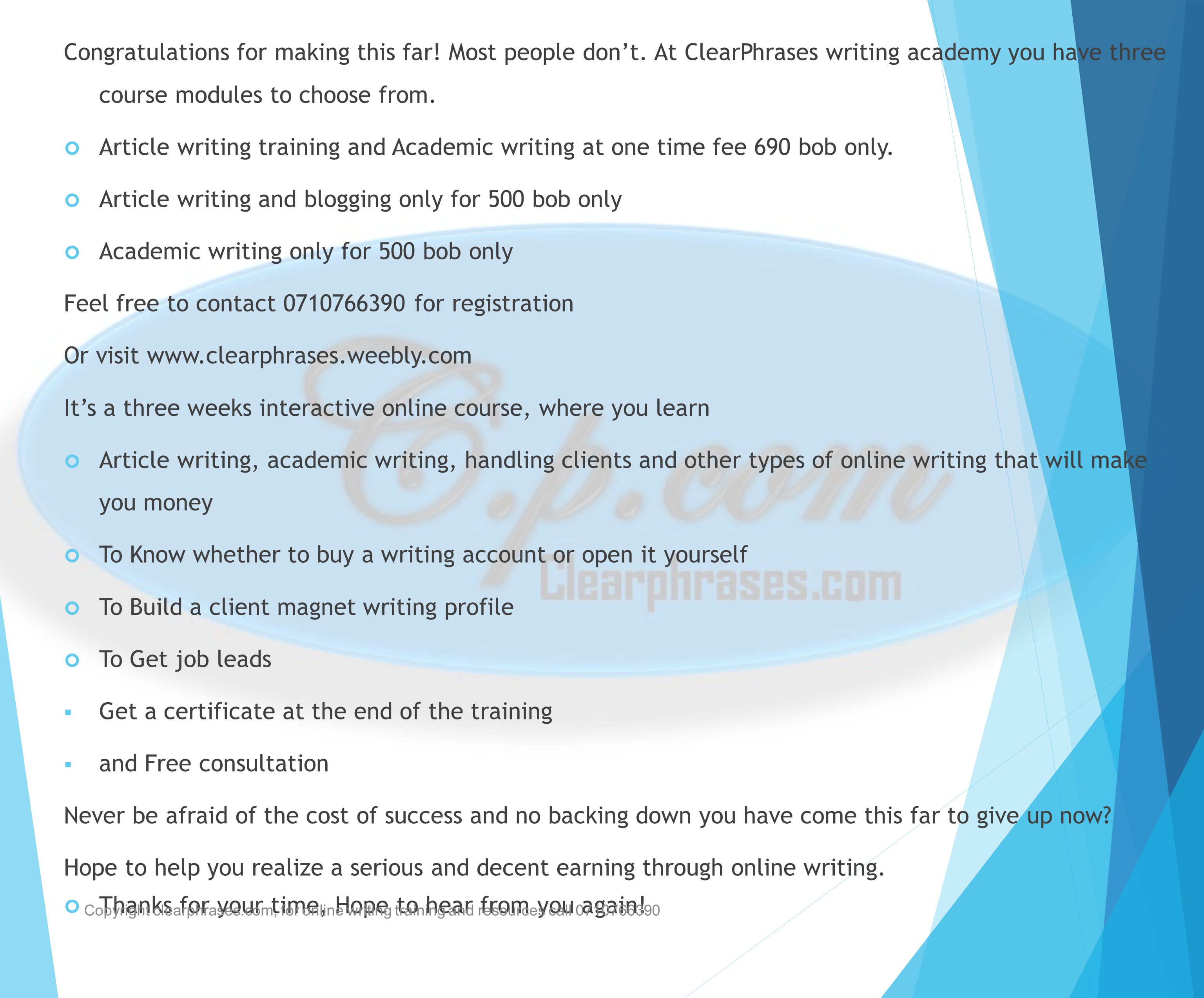 Article writing online training