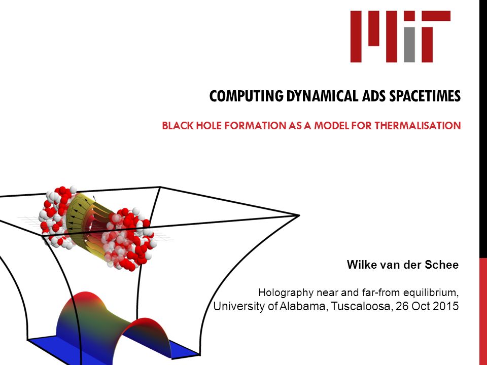 COMPUTING DYNAMICAL ADS SPACETIMES BLACK HOLE FORMATION AS A MODEL FOR THERMALISATION Wilke van der Schee Holography near and far-from equilibrium, University of Alabama, Tuscaloosa, 26 Oct 2015