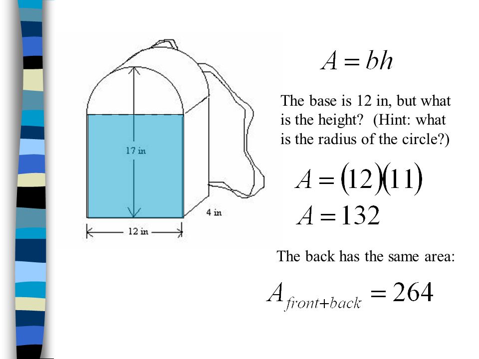 Warm up! Find the surface area of the backpack to the nearest inch: - ppt  download