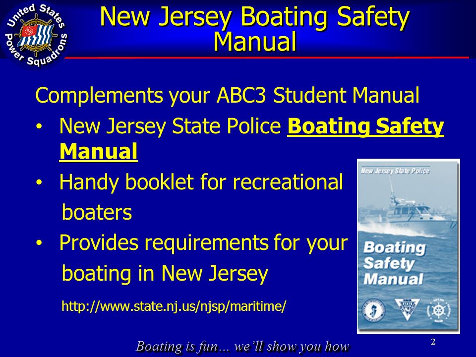 Boating is fun… we'll show you how America's Boating Course 3 rd Edition 1  State & Local Regulations Chapter 2 Section 8 State of New Jersey >> - ppt  download