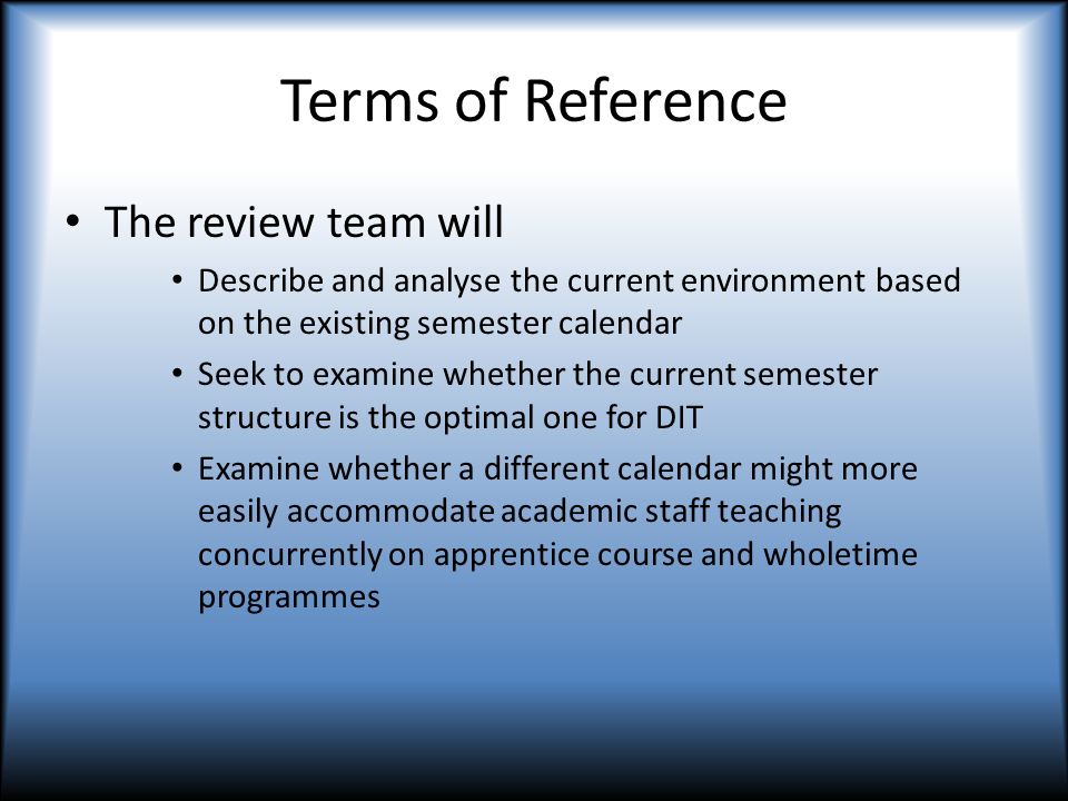 The DIT Academic Calendar Presentation to Directorate December 1 st