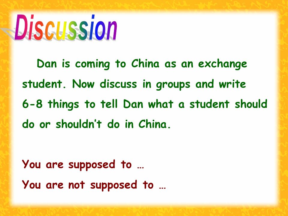 Dan is coming to China as an exchange student.