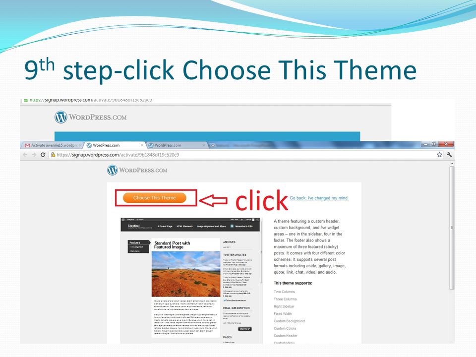 9 th step-click Choose This Theme
