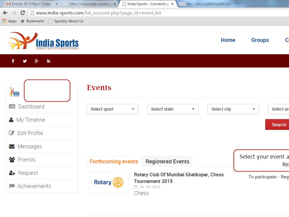 Select your event and click on To participate – Register Here