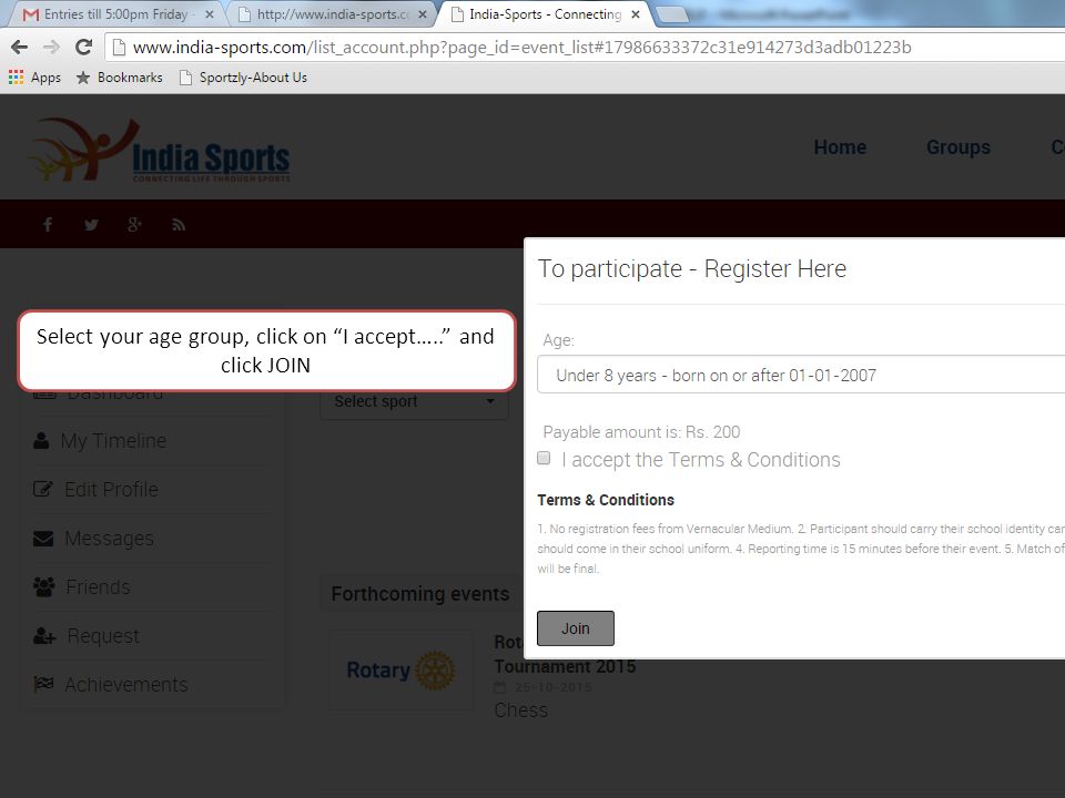 Select your age group, click on I accept….. and click JOIN