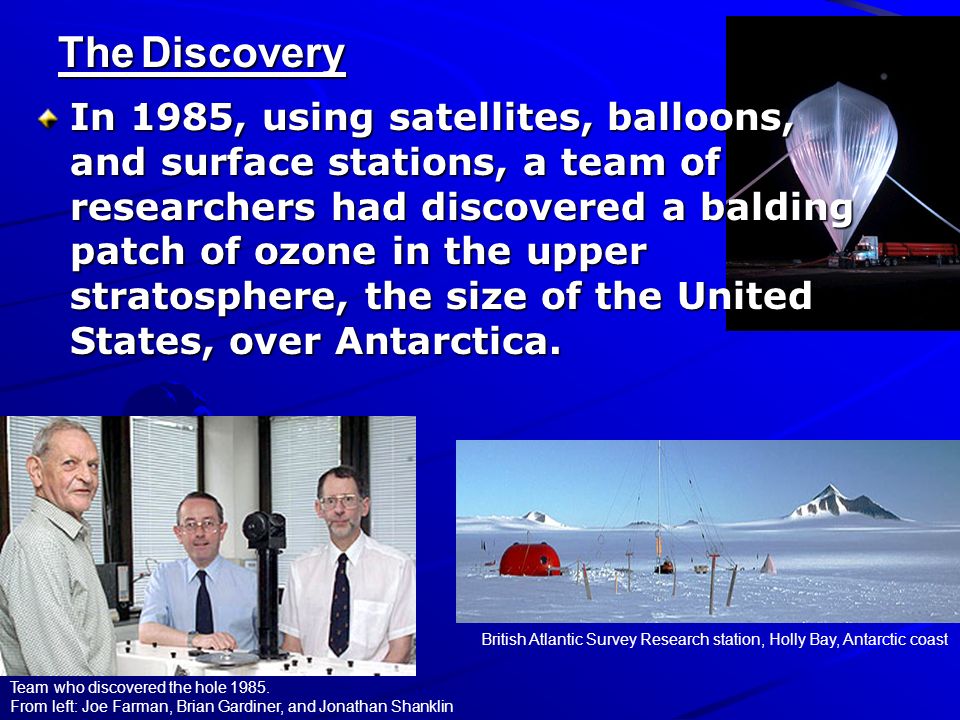 Effects of Ozone Depletion. The Discovery Team who discovered the hole From left: Joe Farman, Brian Gardiner, and Jonathan Shanklin British Atlantic. - ppt download