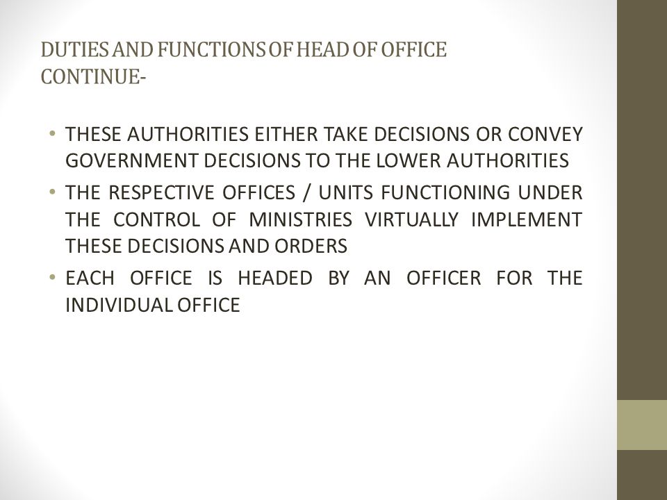 duties and responsibilities of the head of the office office of the office duties