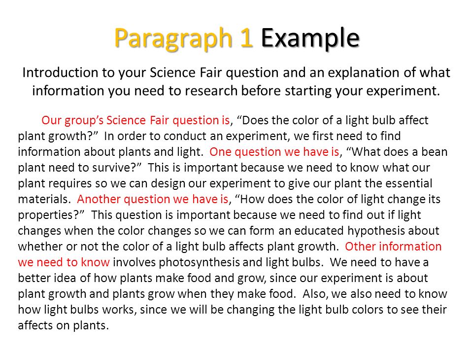 science fair paragraph