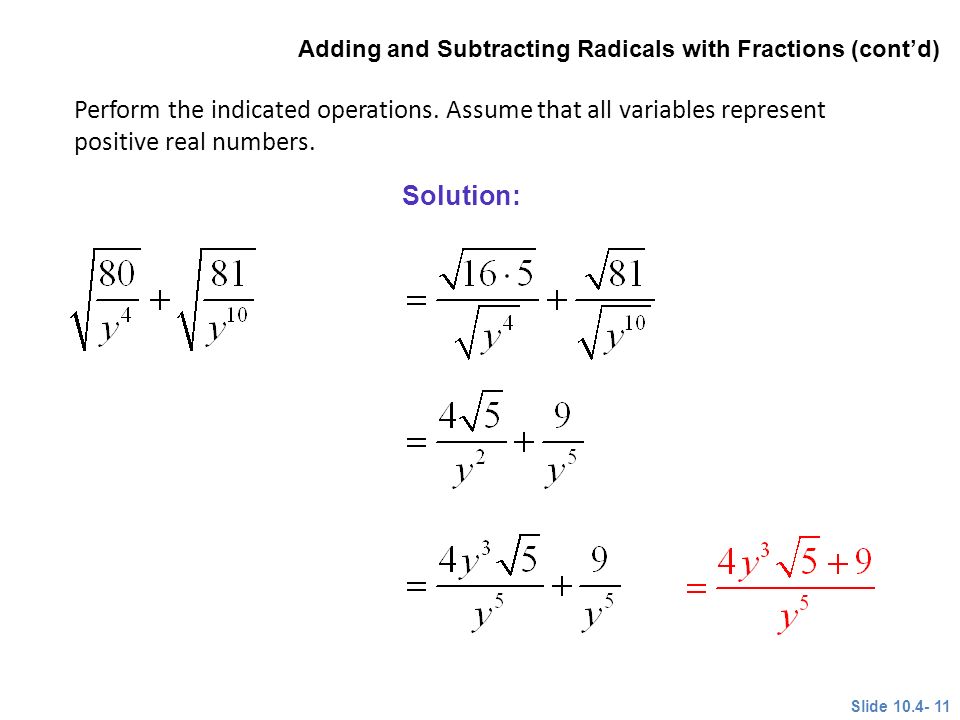10.4 Adding And Subtracting Radical Expressions. Simplify Radical Expressions Involving Addition And Subtraction. Objective 1 Slide Ppt Download