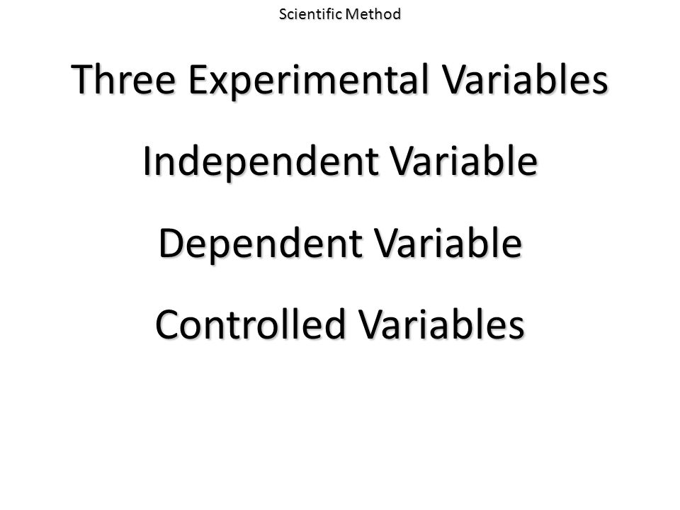 Scientific Method Three Experimental Variables Independent Variable Dependent Variable Controlled Variables