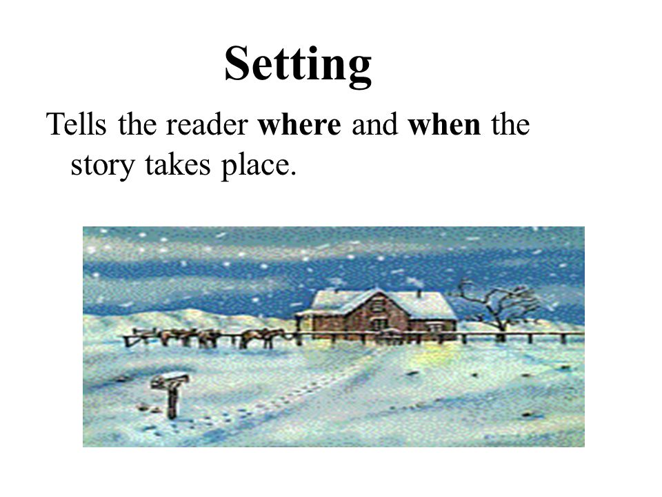 Setting Tells the reader where and when the story takes place.