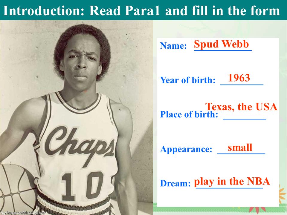 The Shortest player in the NBA Reading. Spud Webb was born in Because his  height is only 170 cm, people liked to call him small potato. Spud. - ppt  download