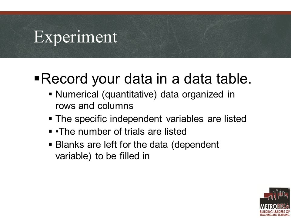 Experiment  Record your data in a data table.