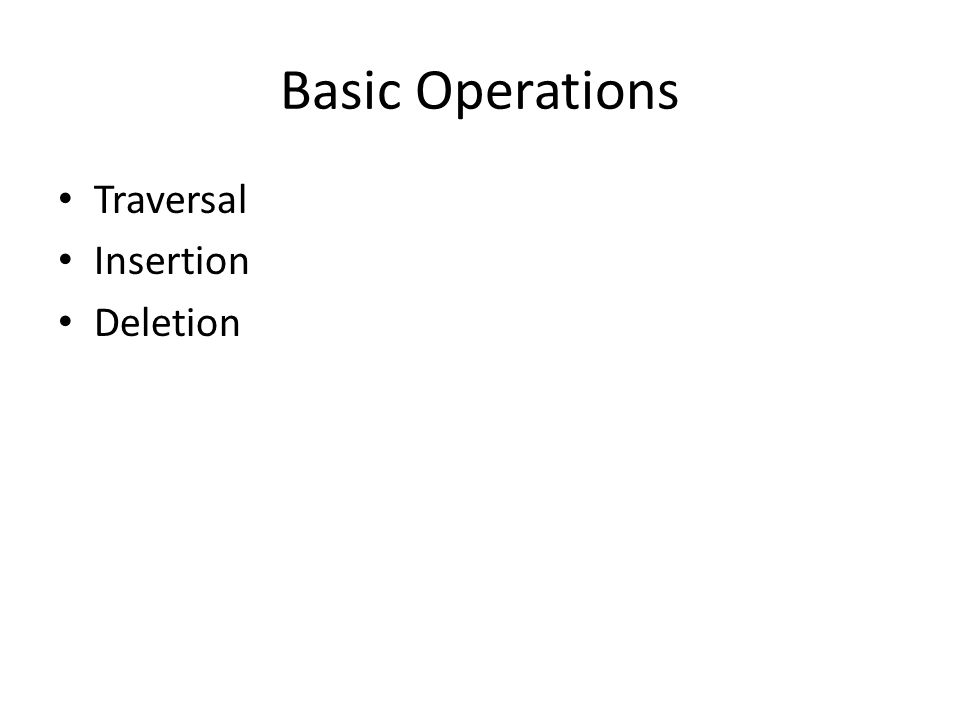 Basic Operations Traversal Insertion Deletion