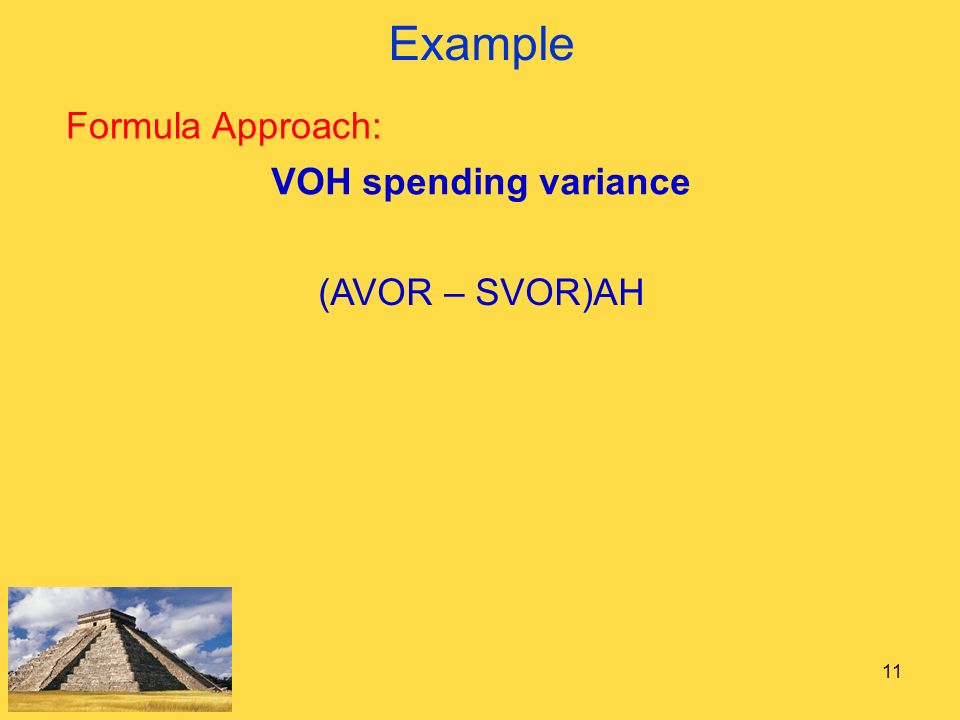 11 Example VOH spending variance (AVOR – SVOR)AH Formula Approach: