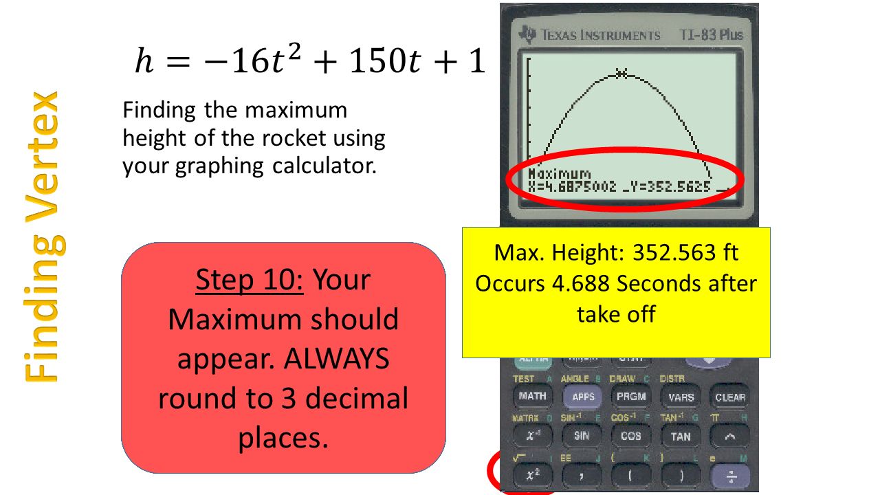 Graphing Calculator Steps Steps to follow to find the vertex of a parabola  & to find the zeros of a parabola. Make sure you view this in presentation  mode. - ppt download