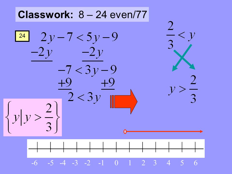 Classwork: 8 – 24 even/ Write the answer in set-builder notation: