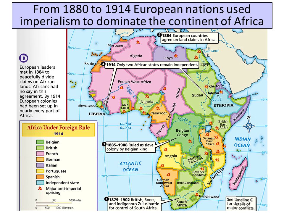 From 1880 to 1914 European nations used imperialism to dominate the continent of Africa