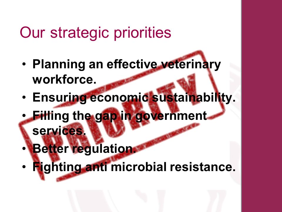 Our strategic priorities Planning an effective veterinary workforce.