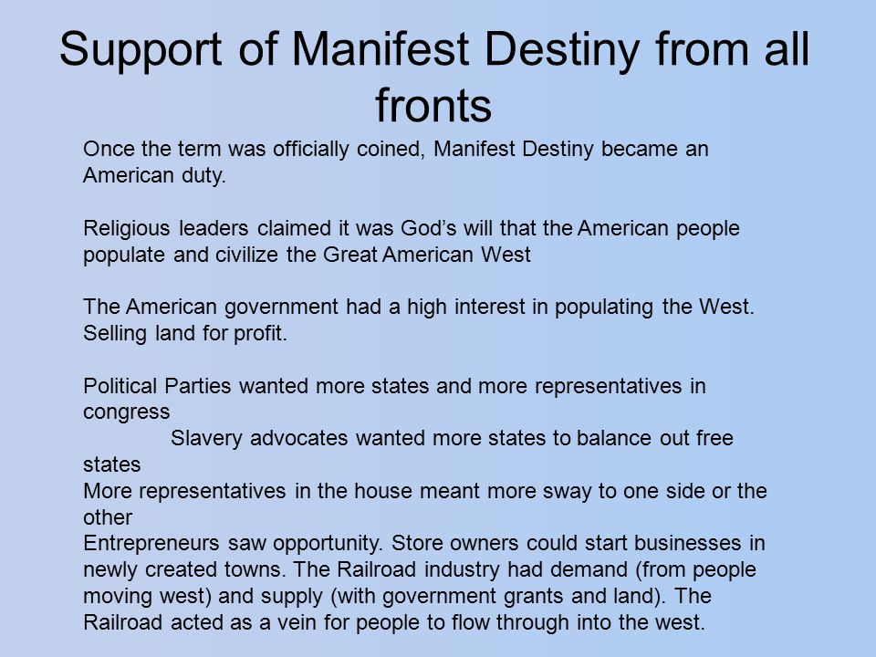 Manifest Destiny Pros And Cons Chart